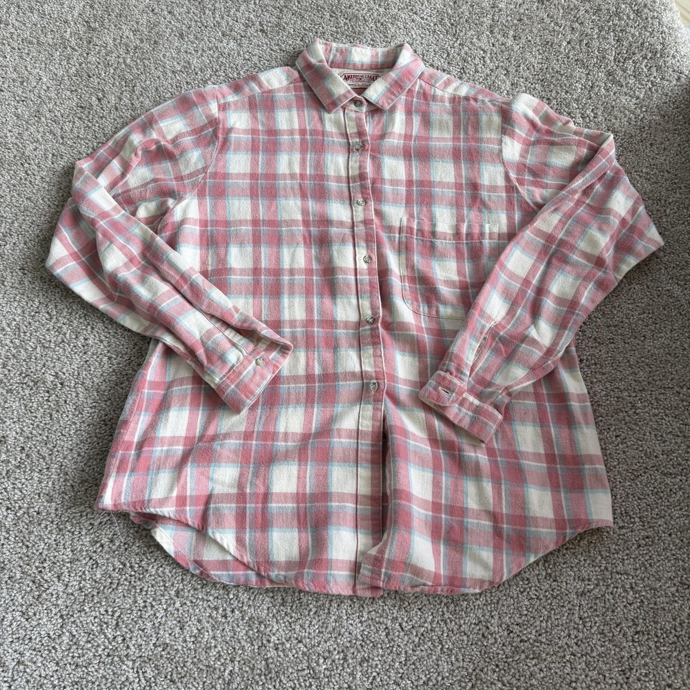 American Eagle Outfitters Shirt Womens L Pink Plaid Flannel Button Up Top Casual